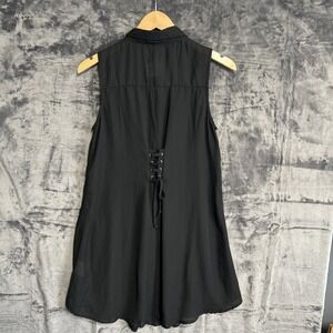 NWT Icon Apparel Women's Large Black SHEER Collared Button Mini Dress Whimsigoth